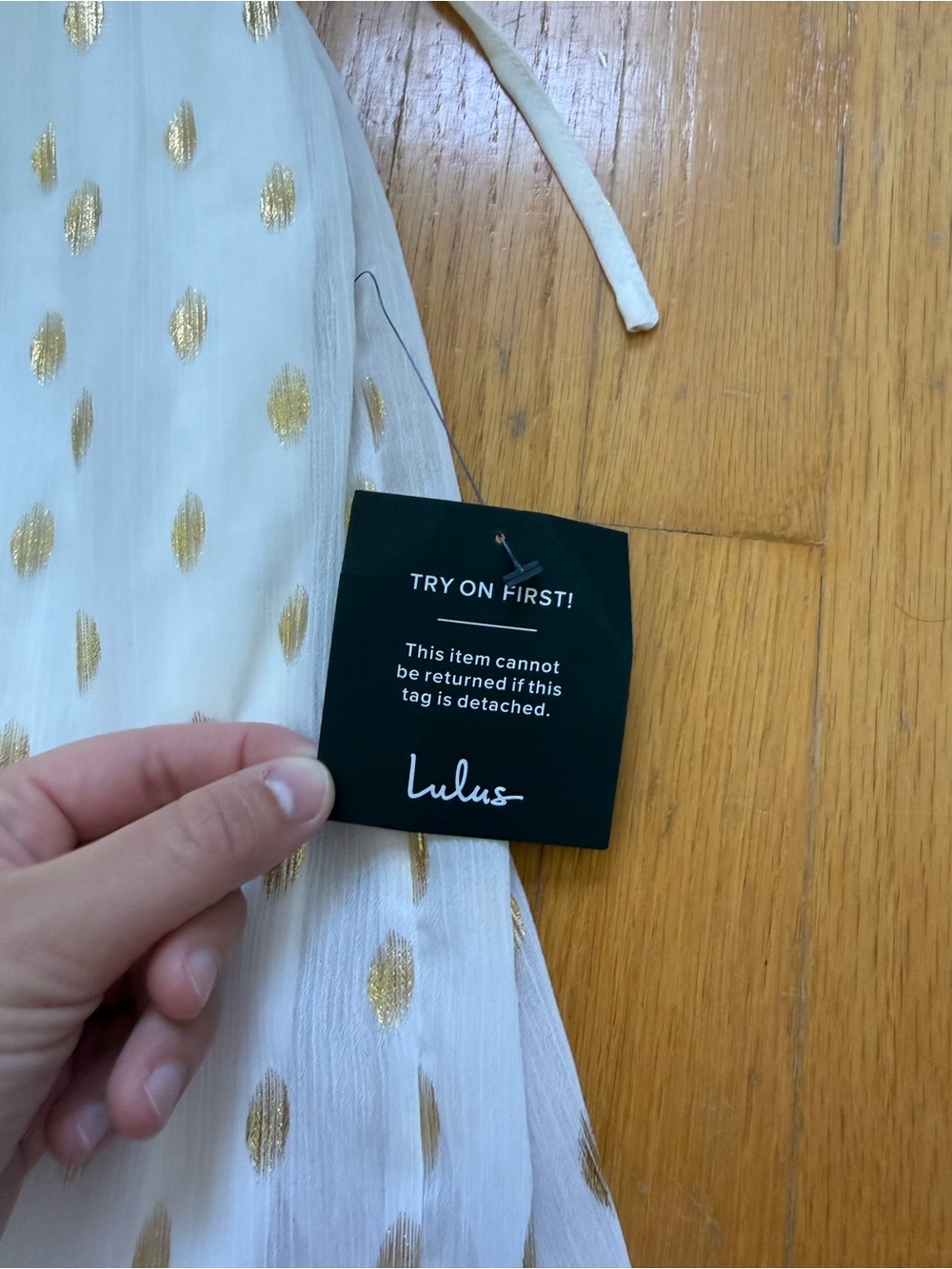 Lulu's White Dress with Gold Dot Accents NWT - Picture 2 of 4
